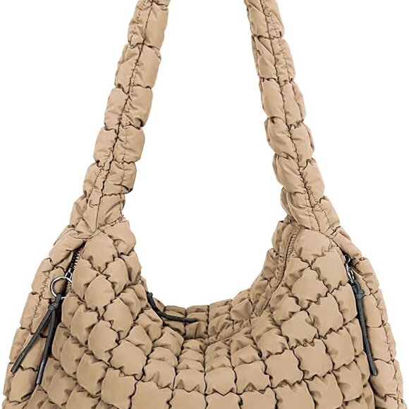 Large Quilted Puffer Shoulder Bag – Trendy Crossbody Tote with Zippered Pockets - Picture 1 of 6